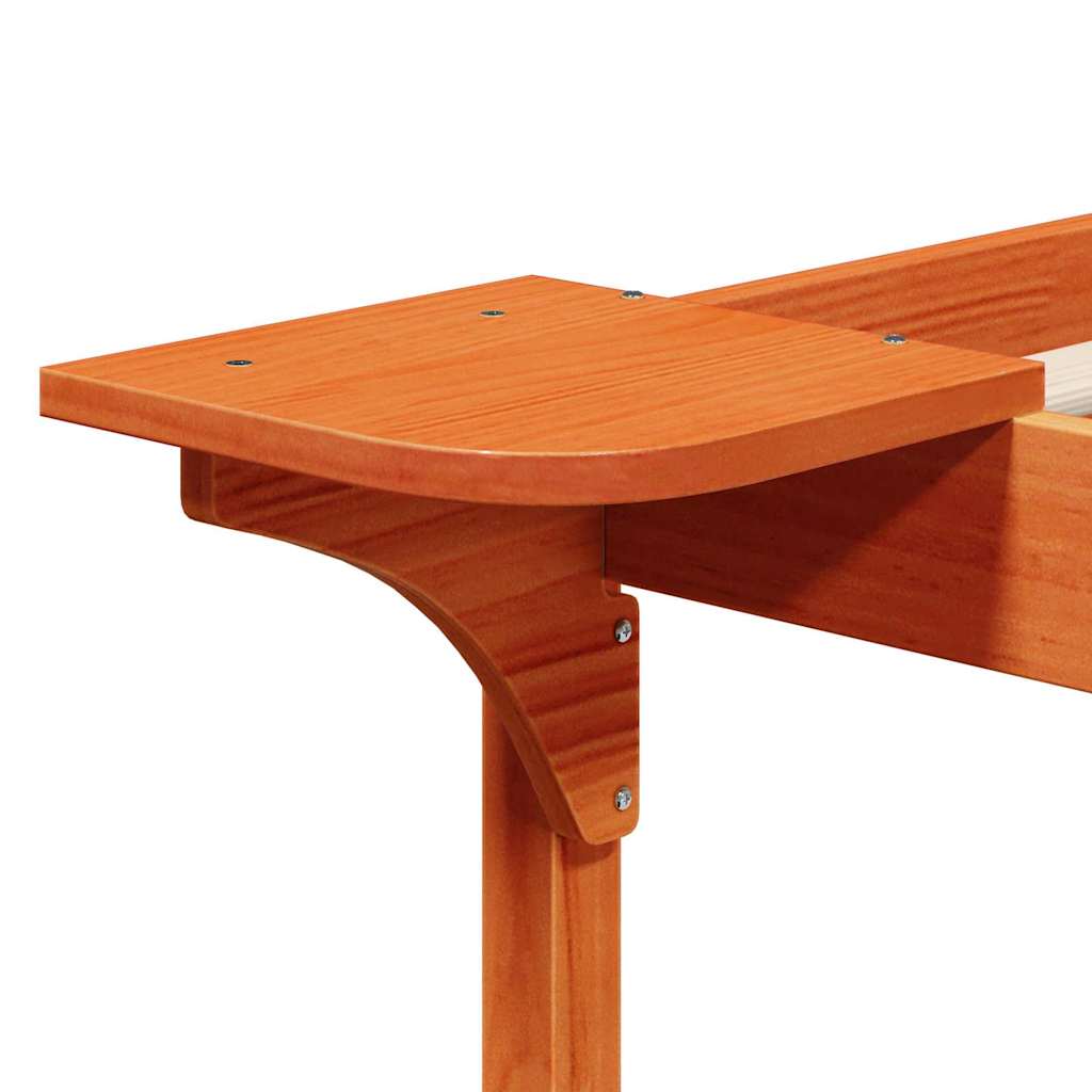 Sengestel med sideborde Voks brun 160 x 220 cm Massiv fyrretræ
