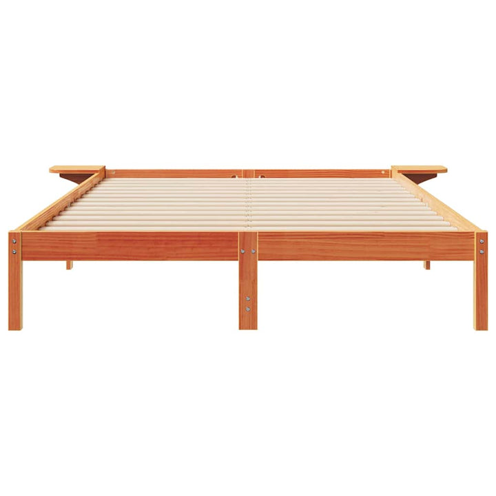 Sengestel med sideborde Voks brun 160 x 220 cm Massiv fyrretræ