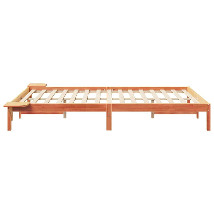 Sengestel med sideborde Voks brun 160 x 220 cm Massiv fyrretræ