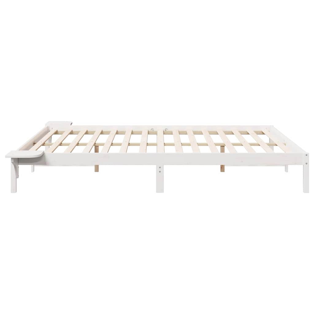 Sengestel med sideborde Hvid 180 x 220 cm Massiv fyrretræ