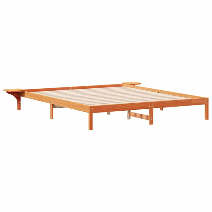 Sengestel med sideborde Voks brun 200 x 220 cm Massiv fyrretræ