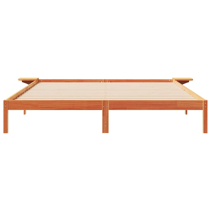 Sengestel med sideborde Voks brun 200 x 220 cm Massiv fyrretræ