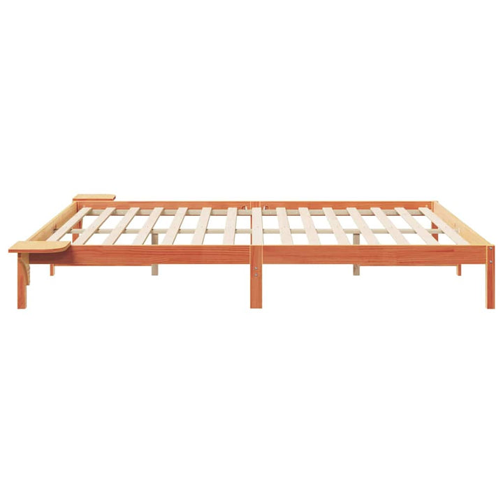Sengestel med sideborde Voks brun 200 x 220 cm Massiv fyrretræ