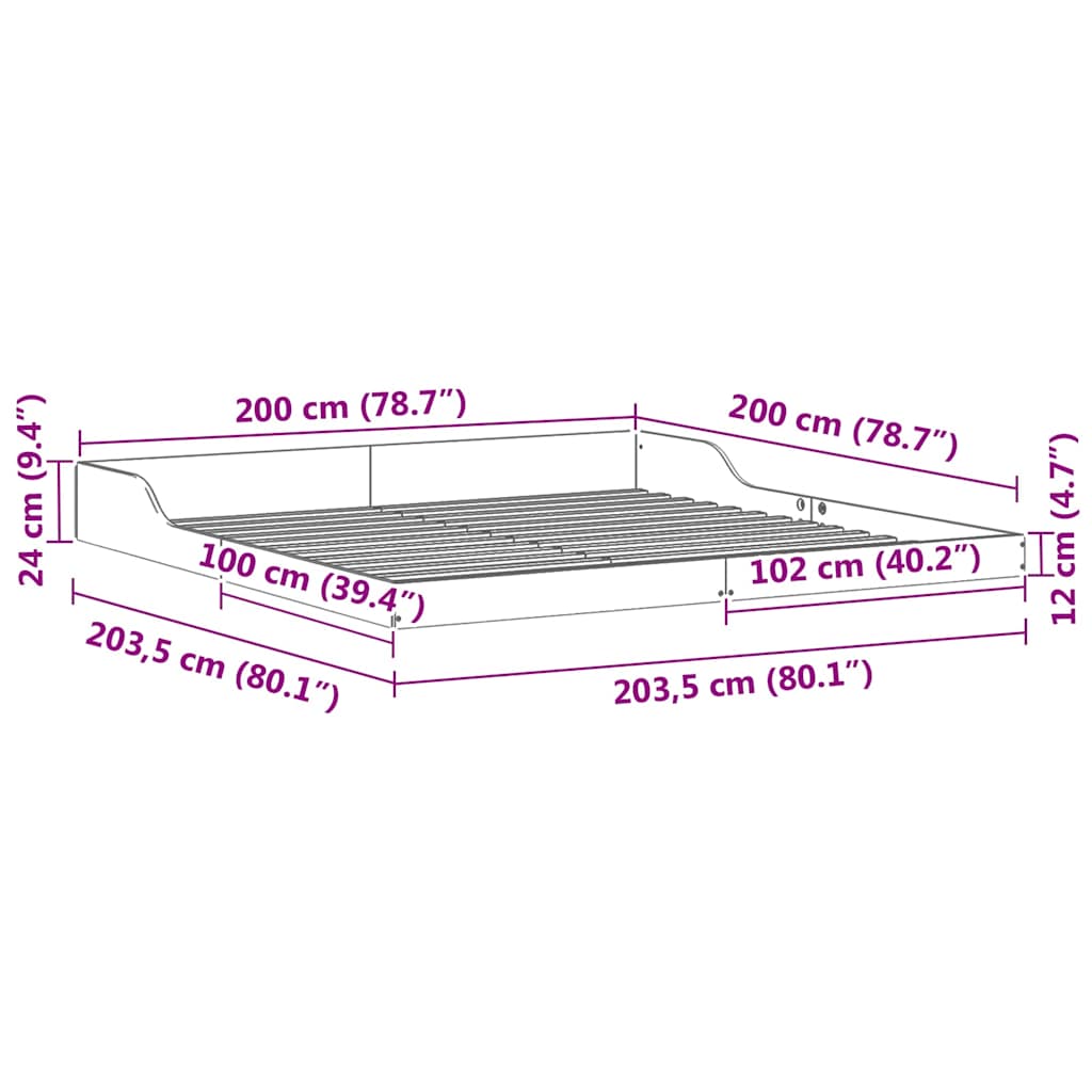 Sengestel Brun 200 x 200 cm Massiv fyrretræ