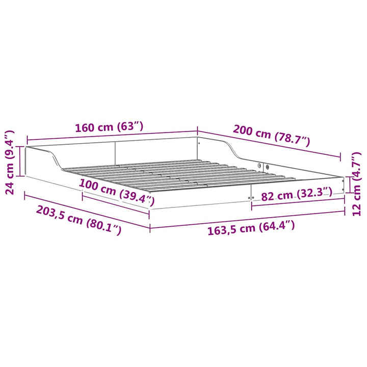 Sengestel Brun 160 x 200 cm Massiv fyrretræ