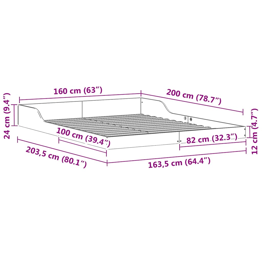 Sengestel Hvid 160 x 200 cm Massiv fyrretræ