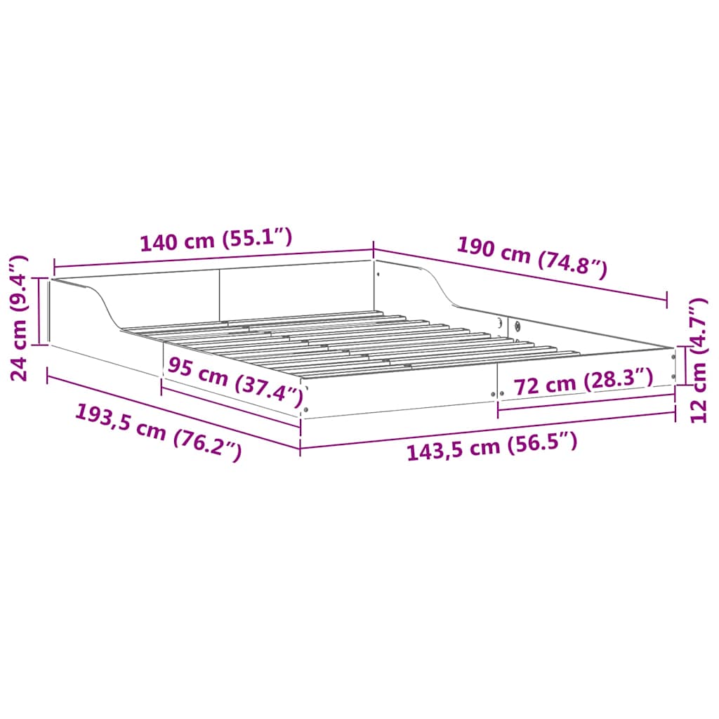 Sengestel Brun 140 x 190 cm Massiv fyrretræ
