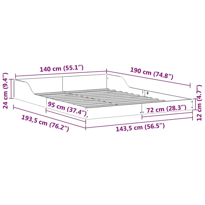 Sengestel Brun 140 x 190 cm Massiv fyrretræ