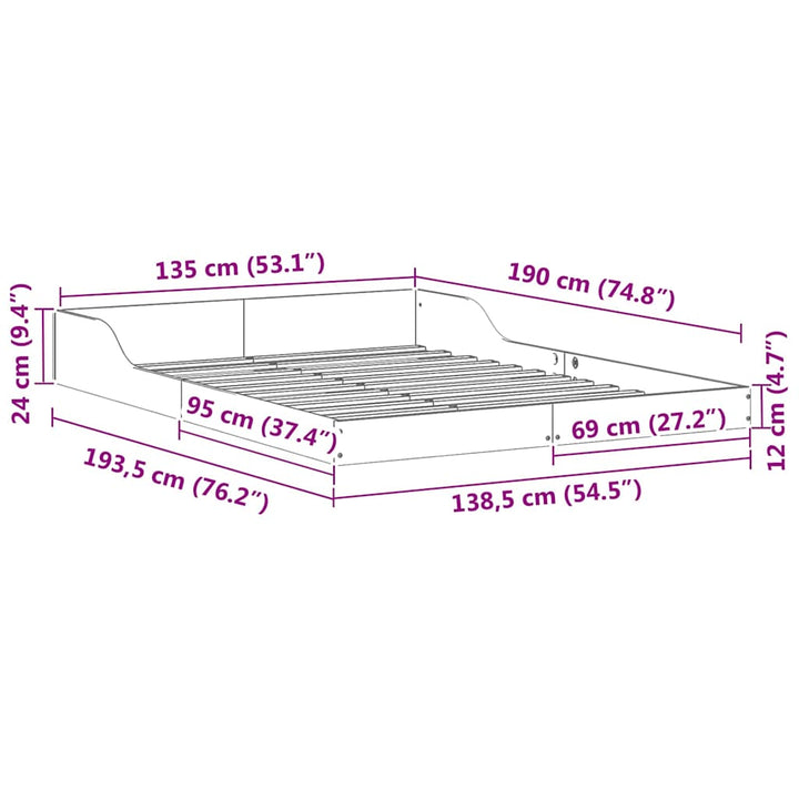 Sengestel Hvid 135 x 190 cm Massiv fyrretræ
