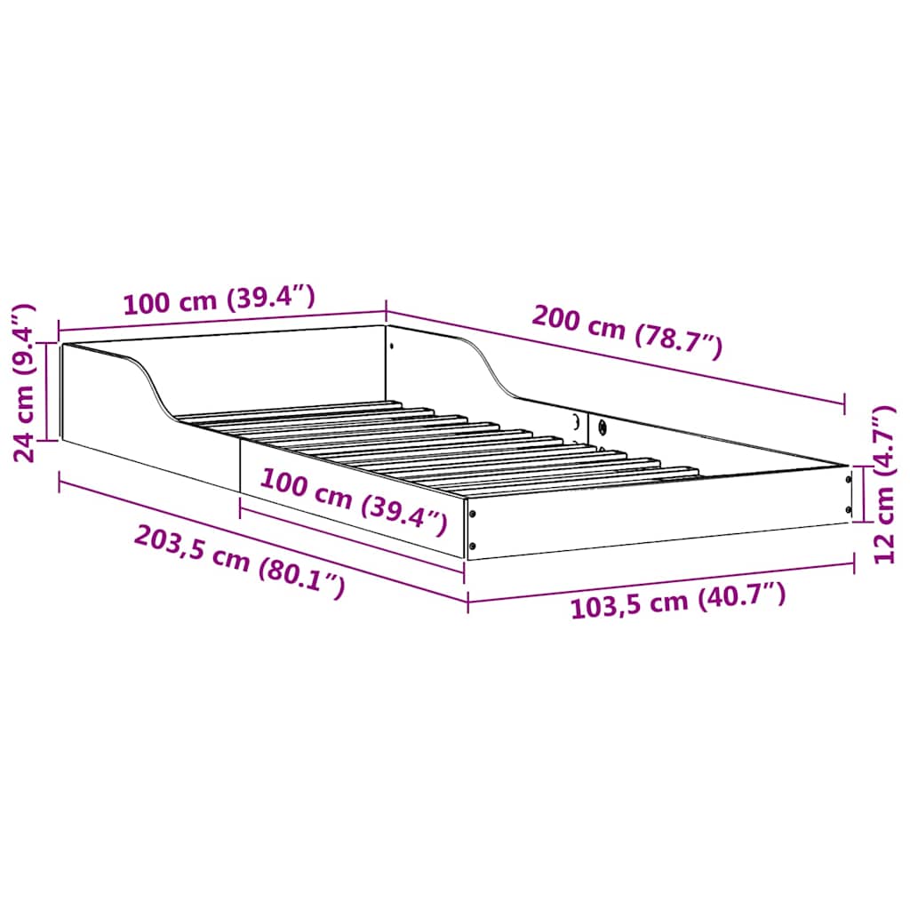 Sengestel Hvid 100 x 200 cm Massiv fyrretræ