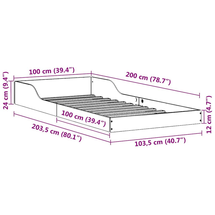 Sengestel Hvid 100 x 200 cm Massiv fyrretræ