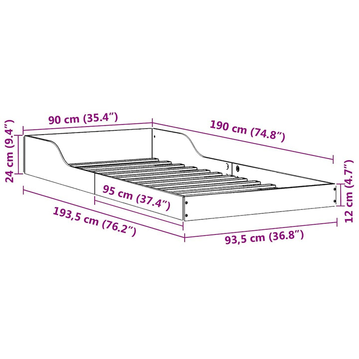 Sengestel Hvid 90 x 190 cm Massiv fyrretræ