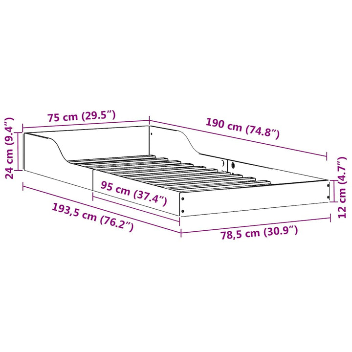 Sengestel Hvid 75 x 190 cm Massiv fyrretræ