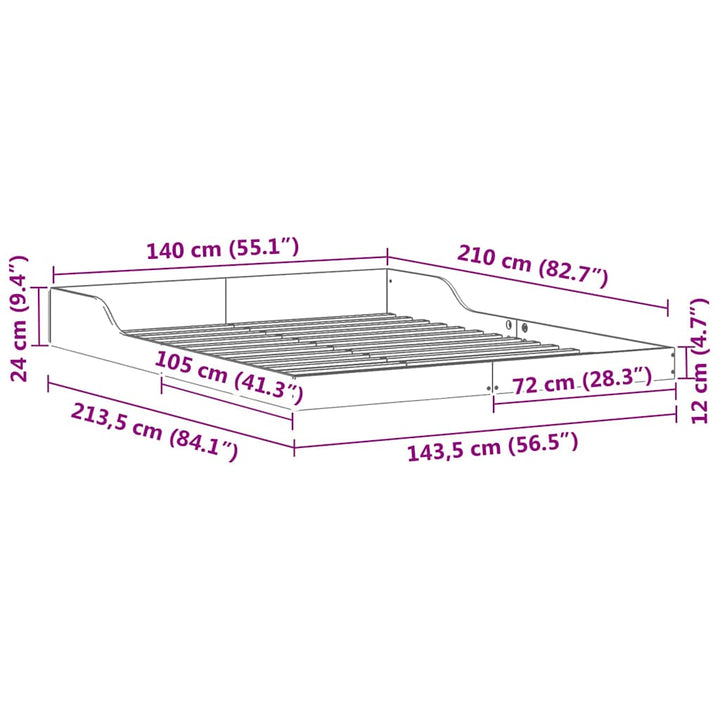 Sengestel Hvid 140 x 210 cm Massiv fyrretræ