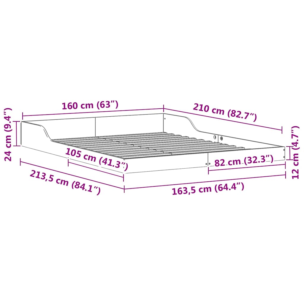 Sengestel Brun 160 x 210 cm Massiv fyrretræ