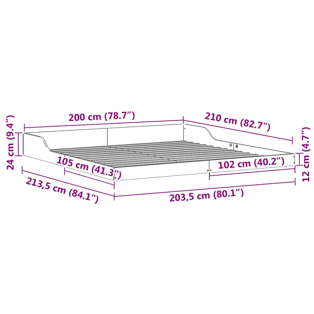 Sengestel Hvid 200 x 210 cm Massiv fyrretræ