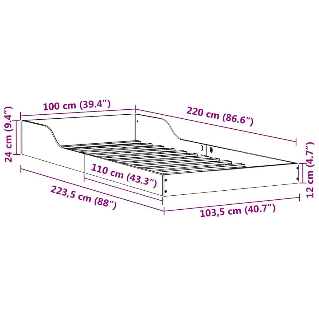 Sengestel Naturfarvet 100 x 220 cm Massiv fyrretræ