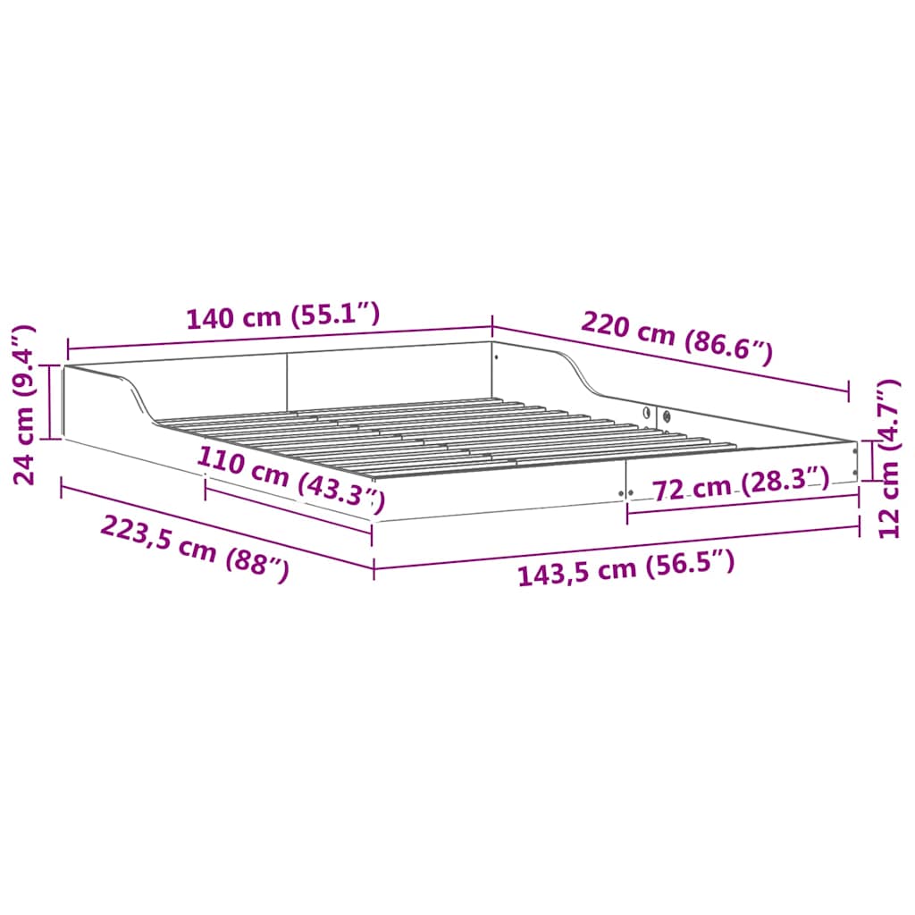 Sengestel Hvid 140 x 220 cm Massiv fyrretræ