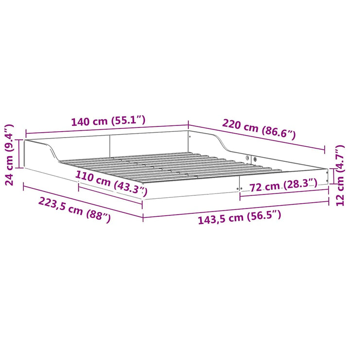 Sengestel Hvid 140 x 220 cm Massiv fyrretræ