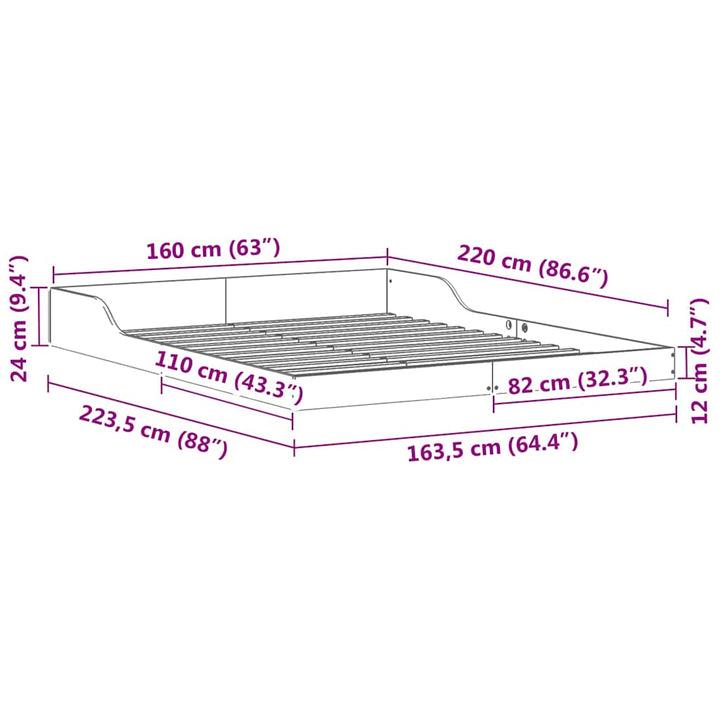 Sengestel Brun 160 x 220 cm Massiv fyrretræ