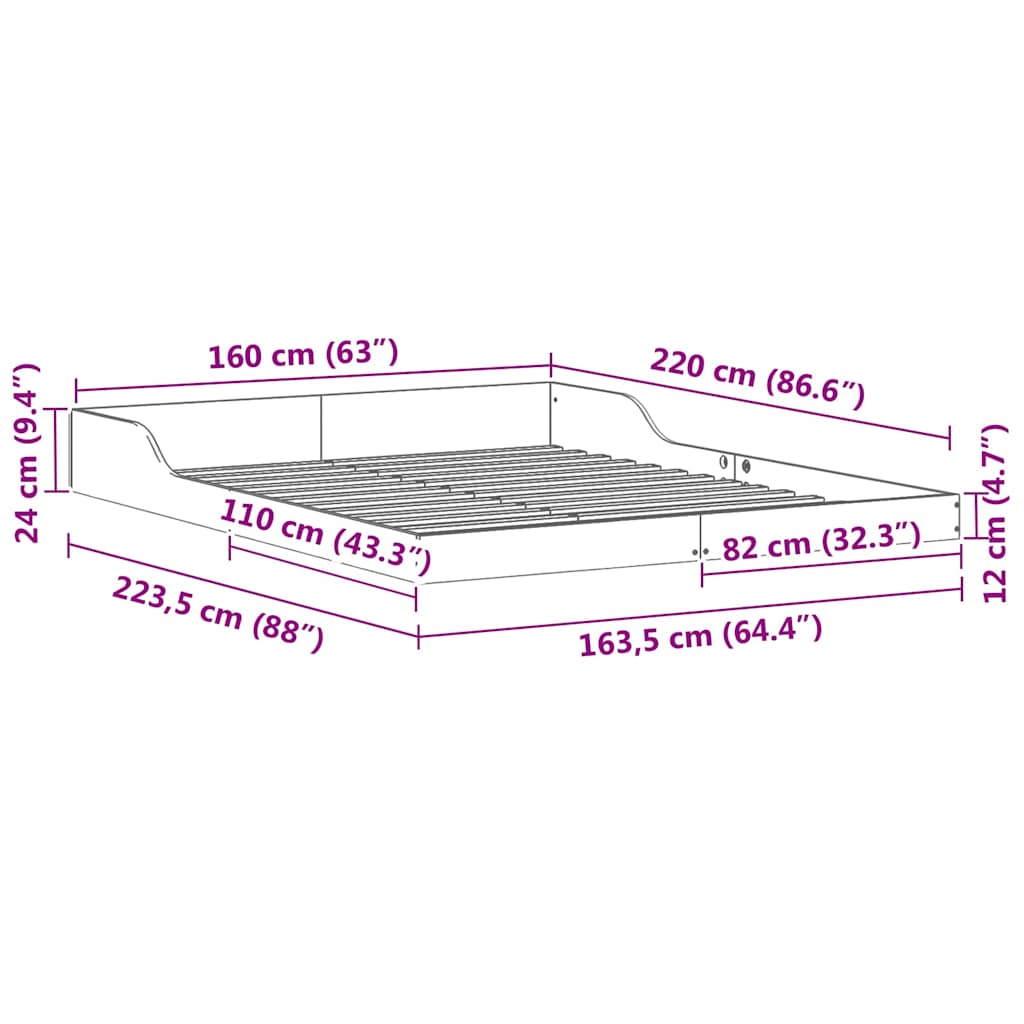 Sengestel Hvid 160 x 220 cm Massiv fyrretræ