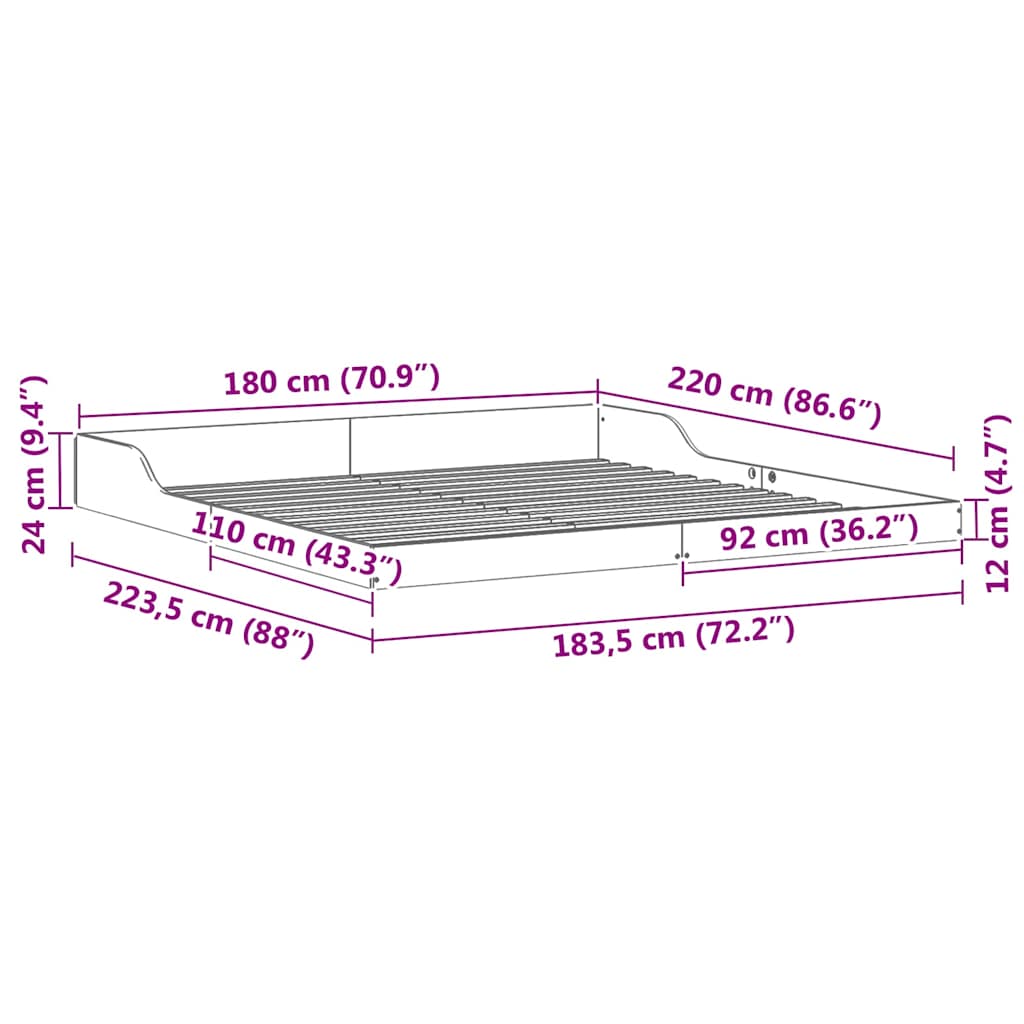 Sengestel Voks brun 180 x 220 cm Massiv fyrretræ