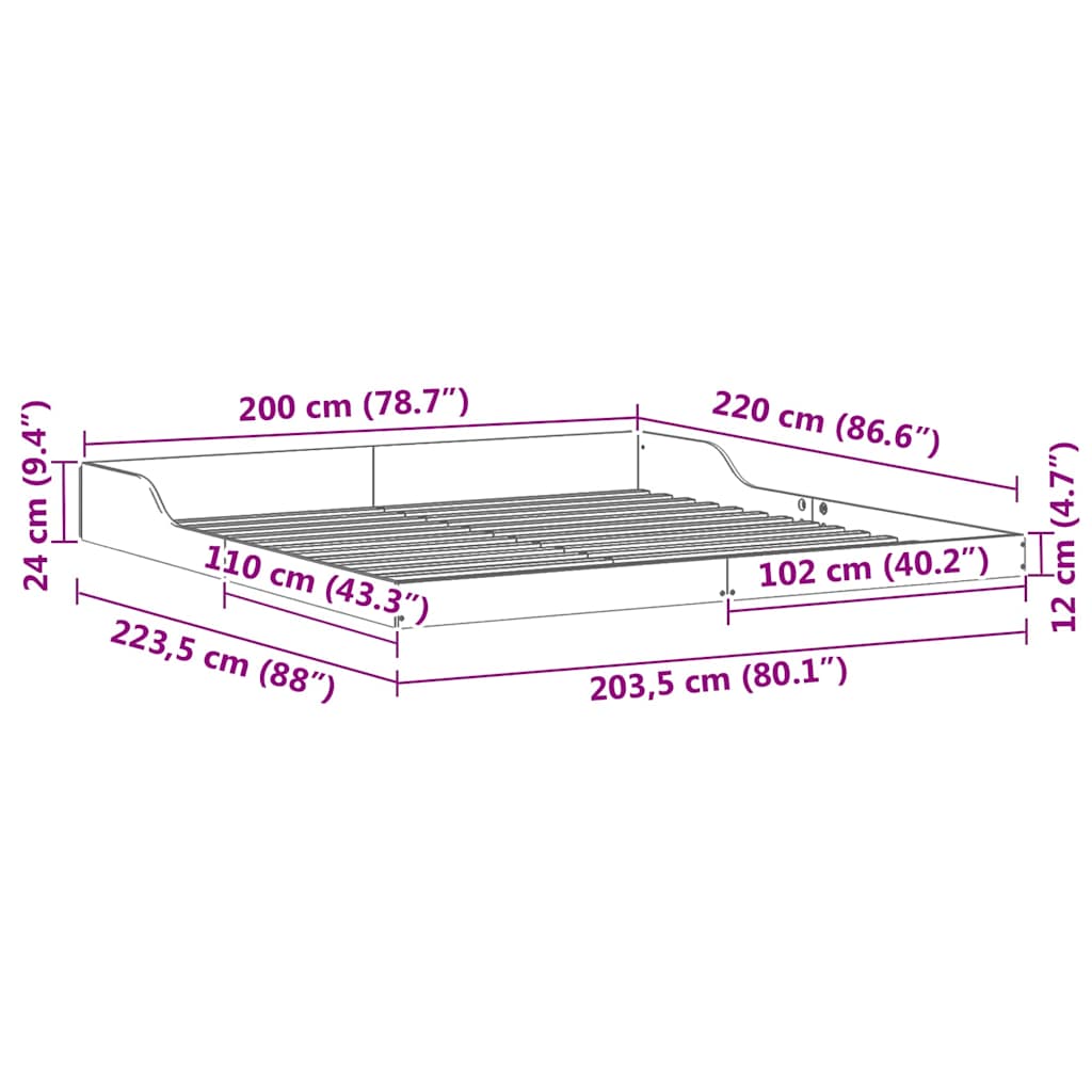 Sengestel Voks brun 200 x 220 cm Massiv fyrretræ