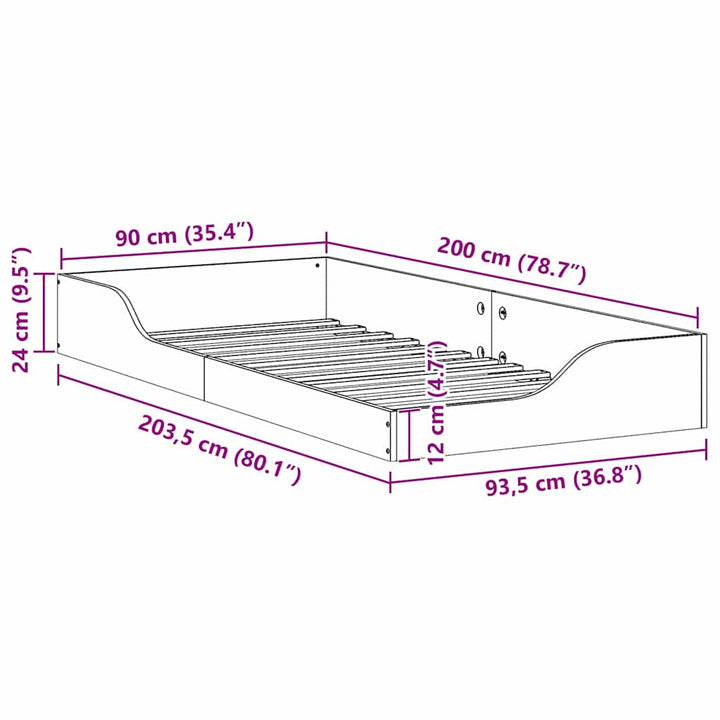 Sengestel Hvid 90 x 200 cm Massiv fyrretræ