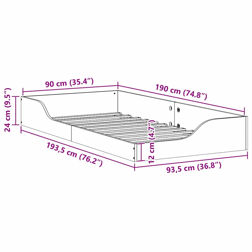 Sengestel Hvid 90 x 190 cm Massiv fyrretræ