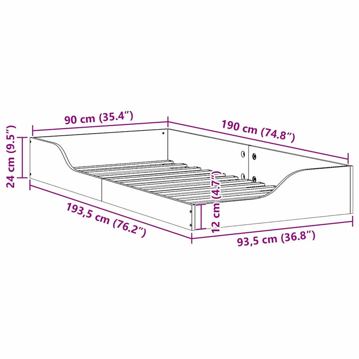 Sengestel Hvid 90 x 190 cm Massiv fyrretræ