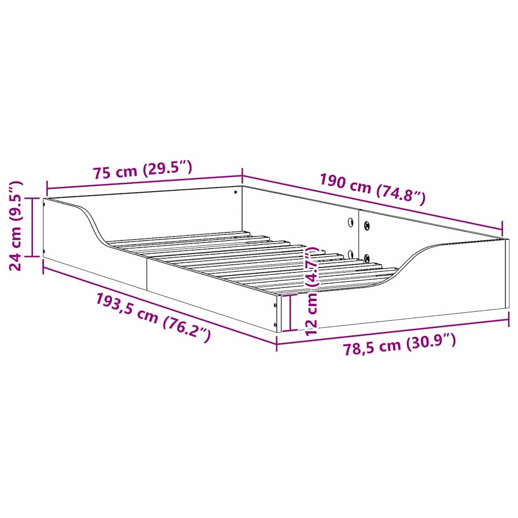 Sengestel Hvid 75 x 190 cm Massiv fyrretræ