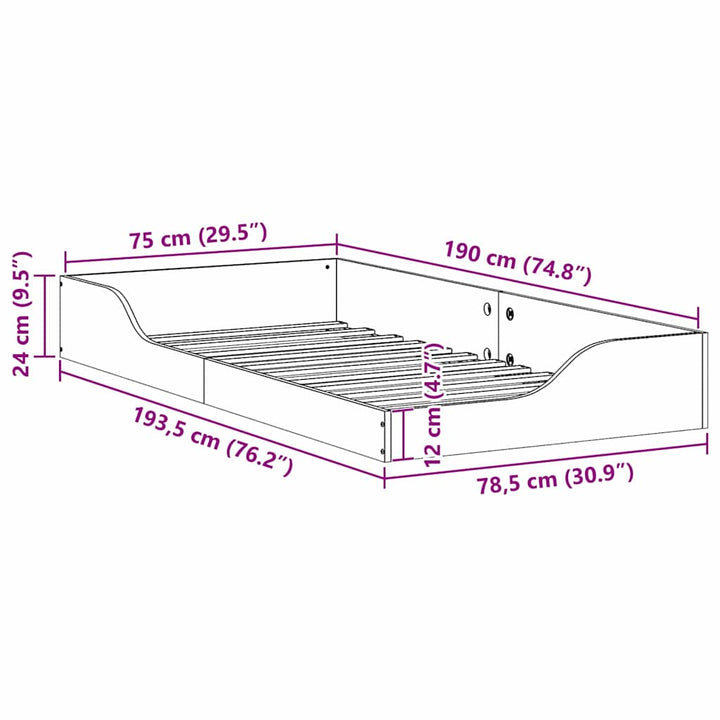 Sengestel Voks brun 75 x 190 cm Massiv fyrretræ