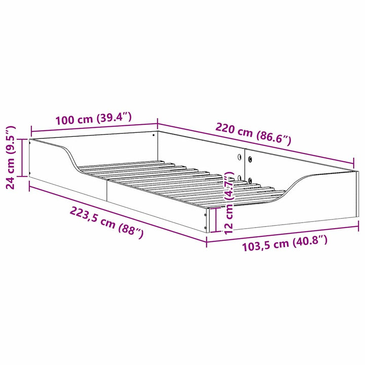 Sengestel Hvid 100 x 220 cm Massiv fyrretræ