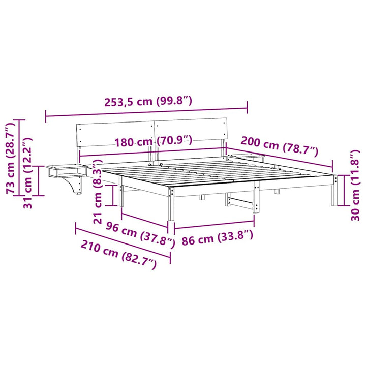 Sengestel med hovedgærde Voks brun 180 x 200 cm Massiv fyrretræ