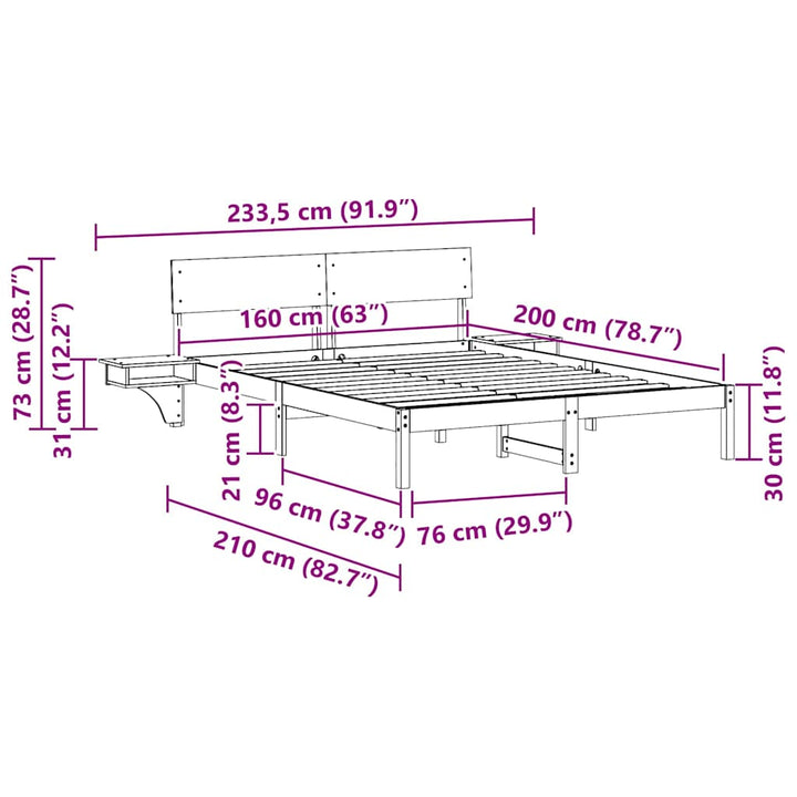 Sengestel med hovedgærde Brun 160 x 200 cm Massiv fyrretræ