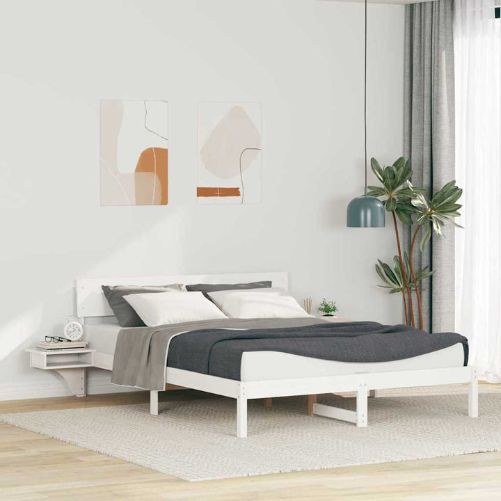 Sengestel med hovedgærde Hvid 160 x 200 cm Massiv fyrretræ