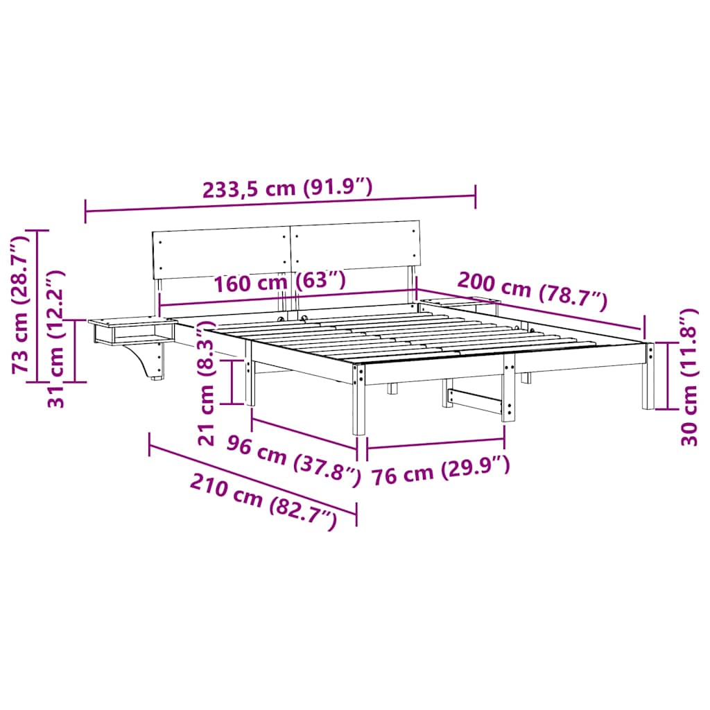 Sengestel med hovedgærde Hvid 160 x 200 cm Massiv fyrretræ