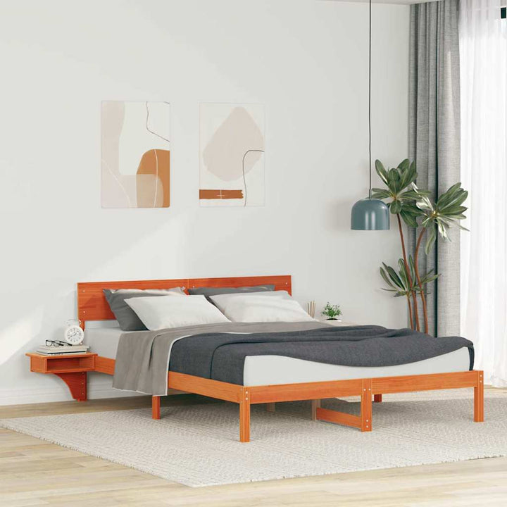 Sengestel med hovedgærde Voks brun 160 x 200 cm Massiv fyrretræ