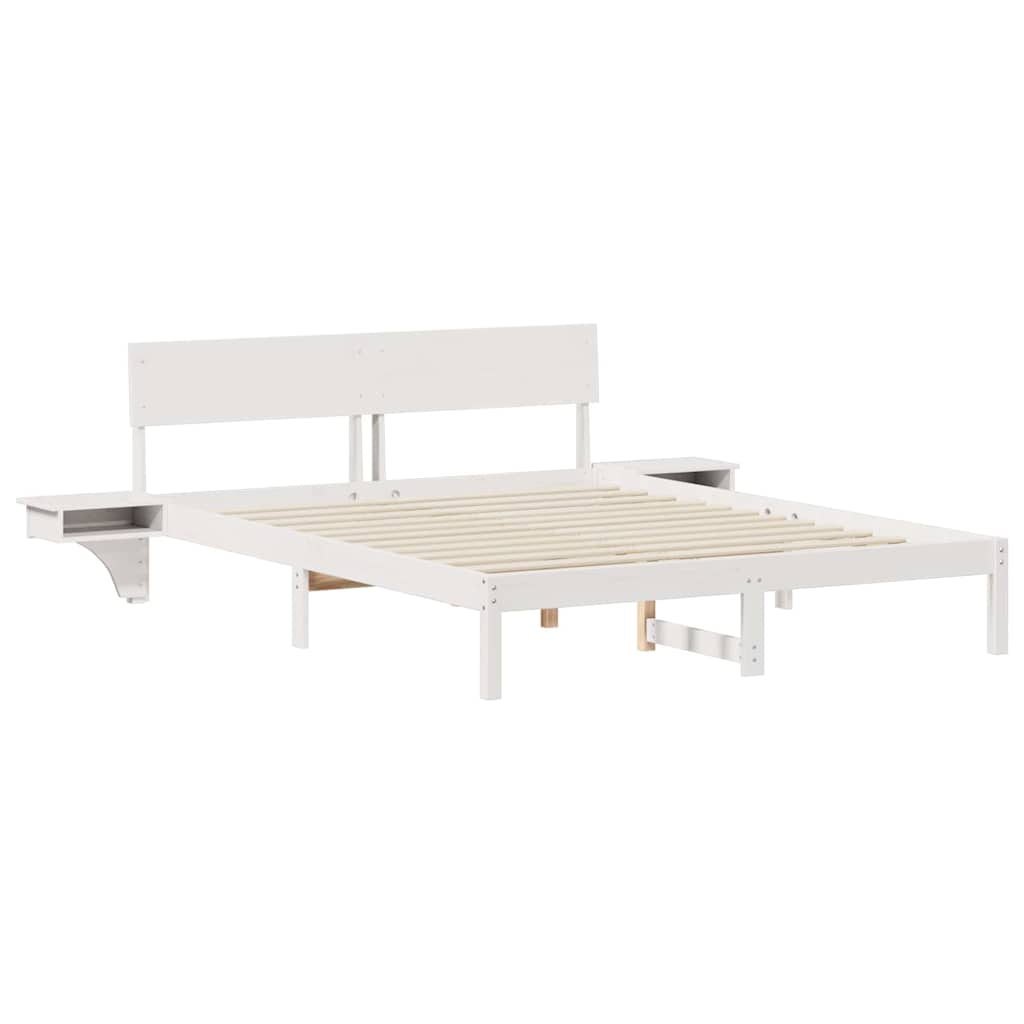 Sengestel med hovedgærde Hvid 150 x 200 cm Massiv fyrretræ