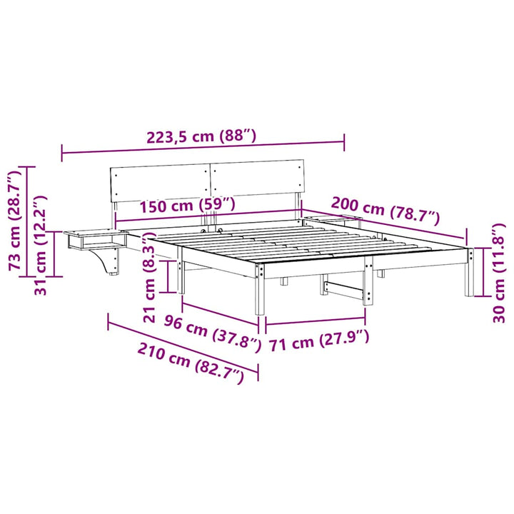 Sengestel med hovedgærde Voks brun 150 x 200 cm Massiv fyrretræ