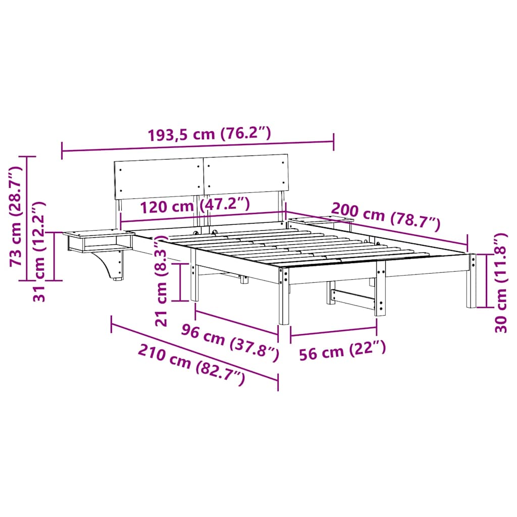 Sengestel med hovedgærde Brun 120 x 200 cm Massiv fyrretræ