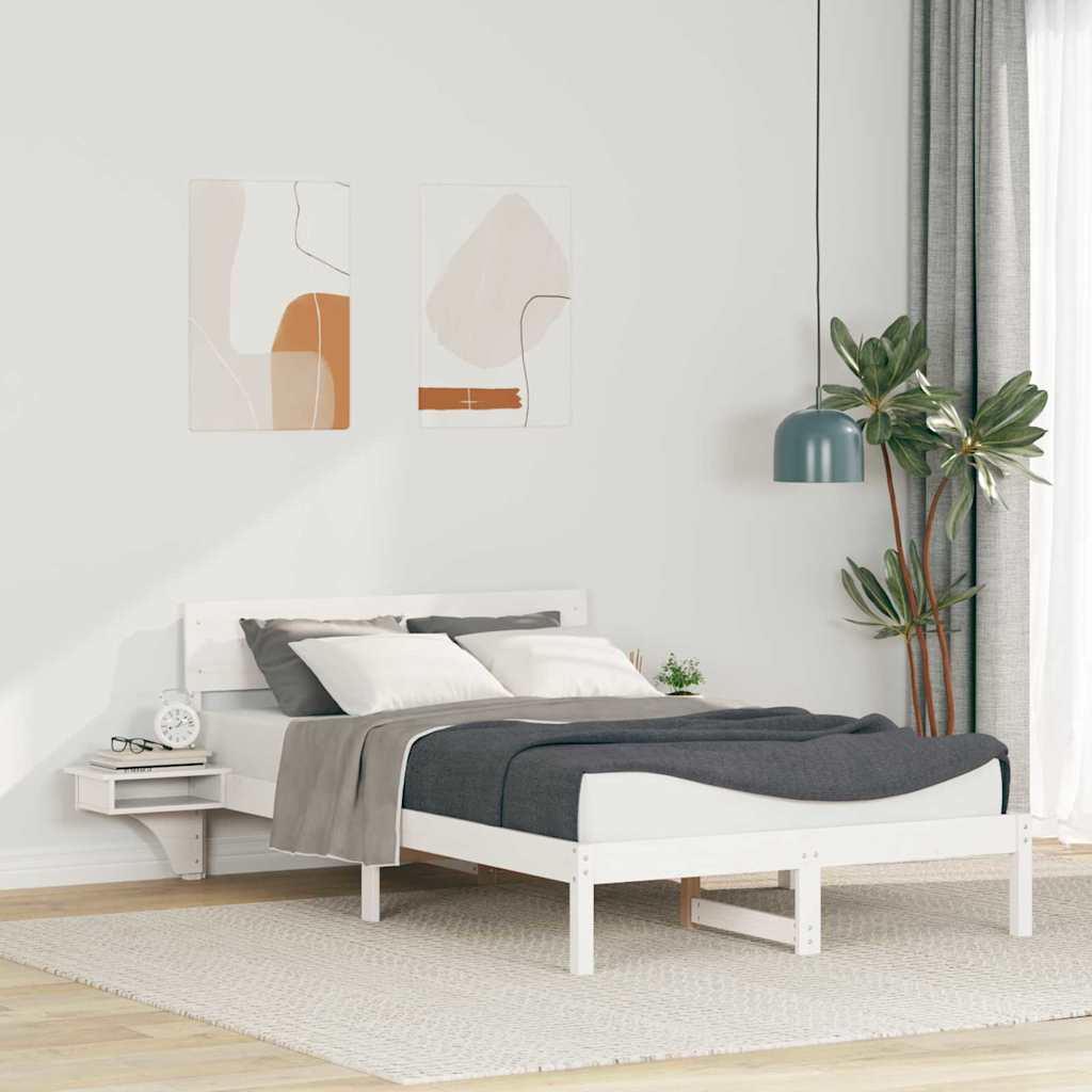Sengestel med hovedgærde Hvid 140 x 190 cm Massiv fyrretræ