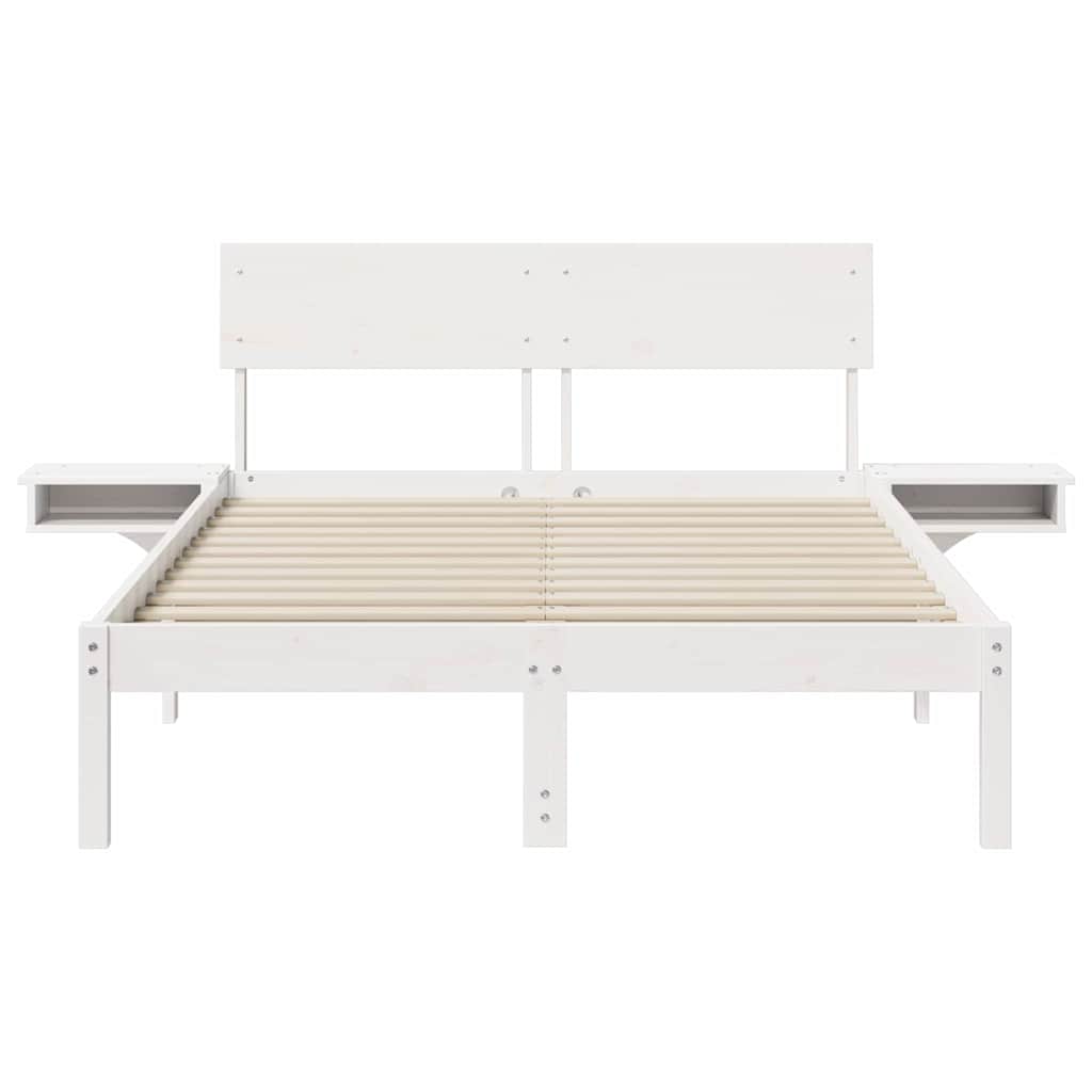 Sengestel med hovedgærde Hvid 140 x 190 cm Massiv fyrretræ