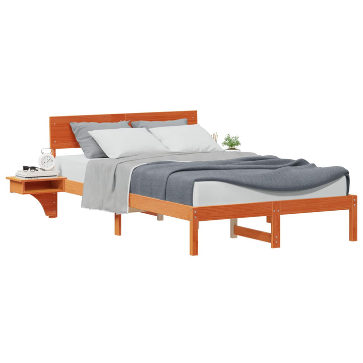 Sengestel med hovedgærde Voks brun 135 x 190 cm Massiv fyrretræ