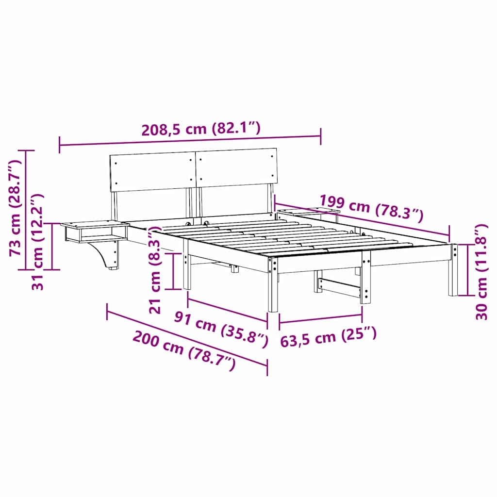 Sengestel med hovedgærde Voks brun 135 x 190 cm Massiv fyrretræ