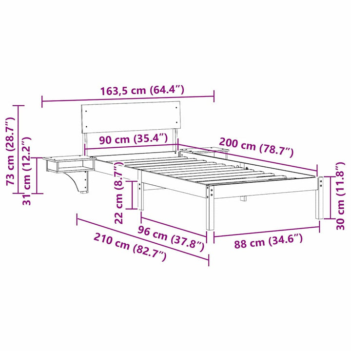 Sengestel med hovedgærde Brun 90 x 200 cm Massiv fyrretræ