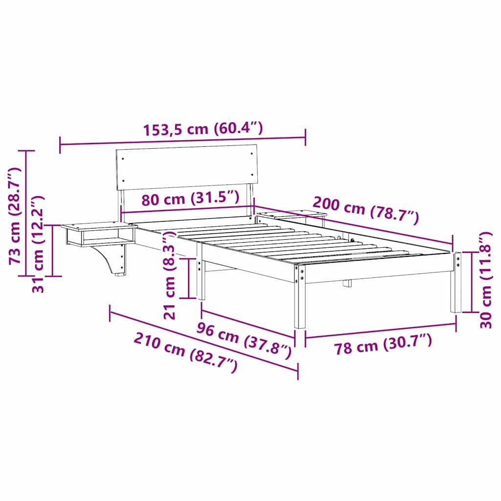 Sengestel med hovedgærde Brun 80 x 200 cm Massiv fyrretræ