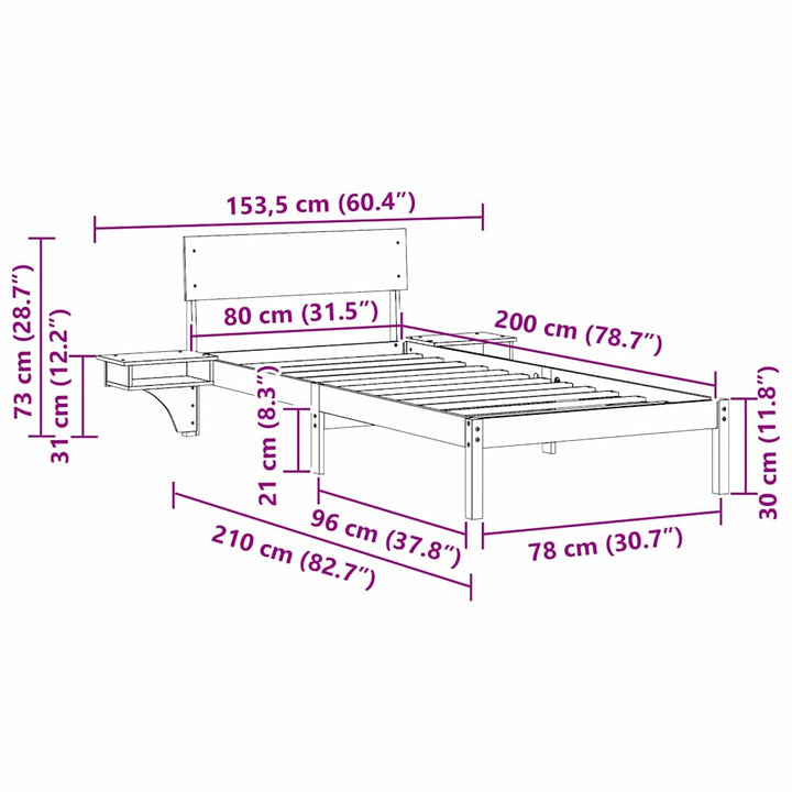 Sengestel med hovedgærde Voks brun 80 x 200 cm Massiv fyrretræ