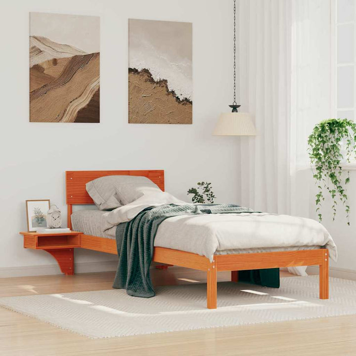 Sengestel med hovedgærde Voks brun 75 x 190 cm Massiv fyrretræ