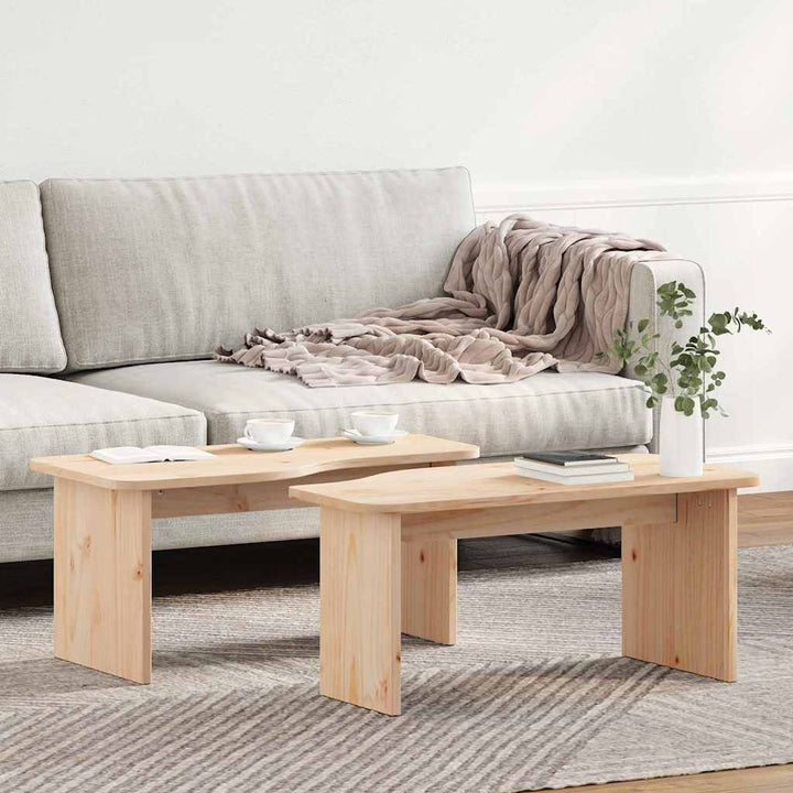 Sofabord 2 pcs Naturfarvet Massivt fyrretræ